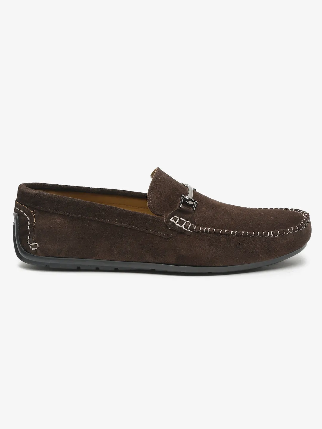 Men Brown Solid Suede Casual Loafers