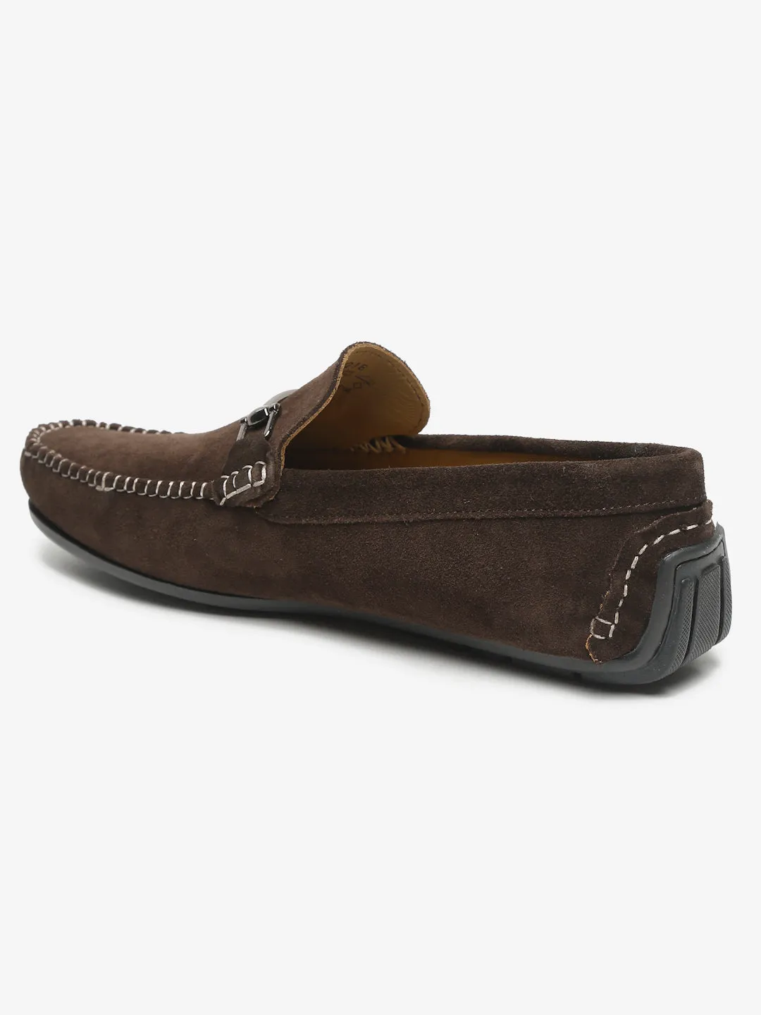 Men Brown Solid Suede Casual Loafers