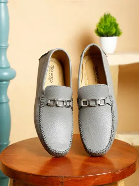 Men Grey Solid Genuine Leather Loafers