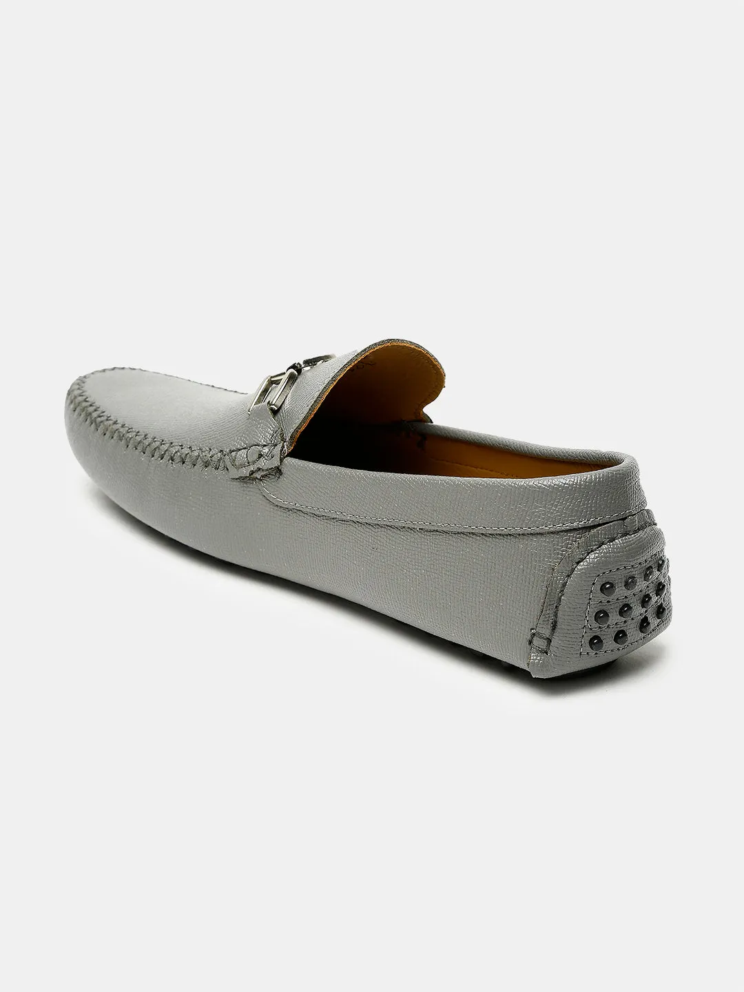 Men Grey Solid Genuine Leather Loafers