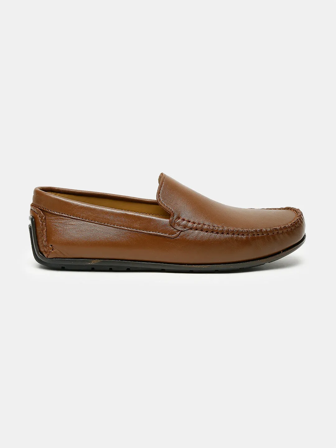 Men Tan Solid Genuine Leather Loafers