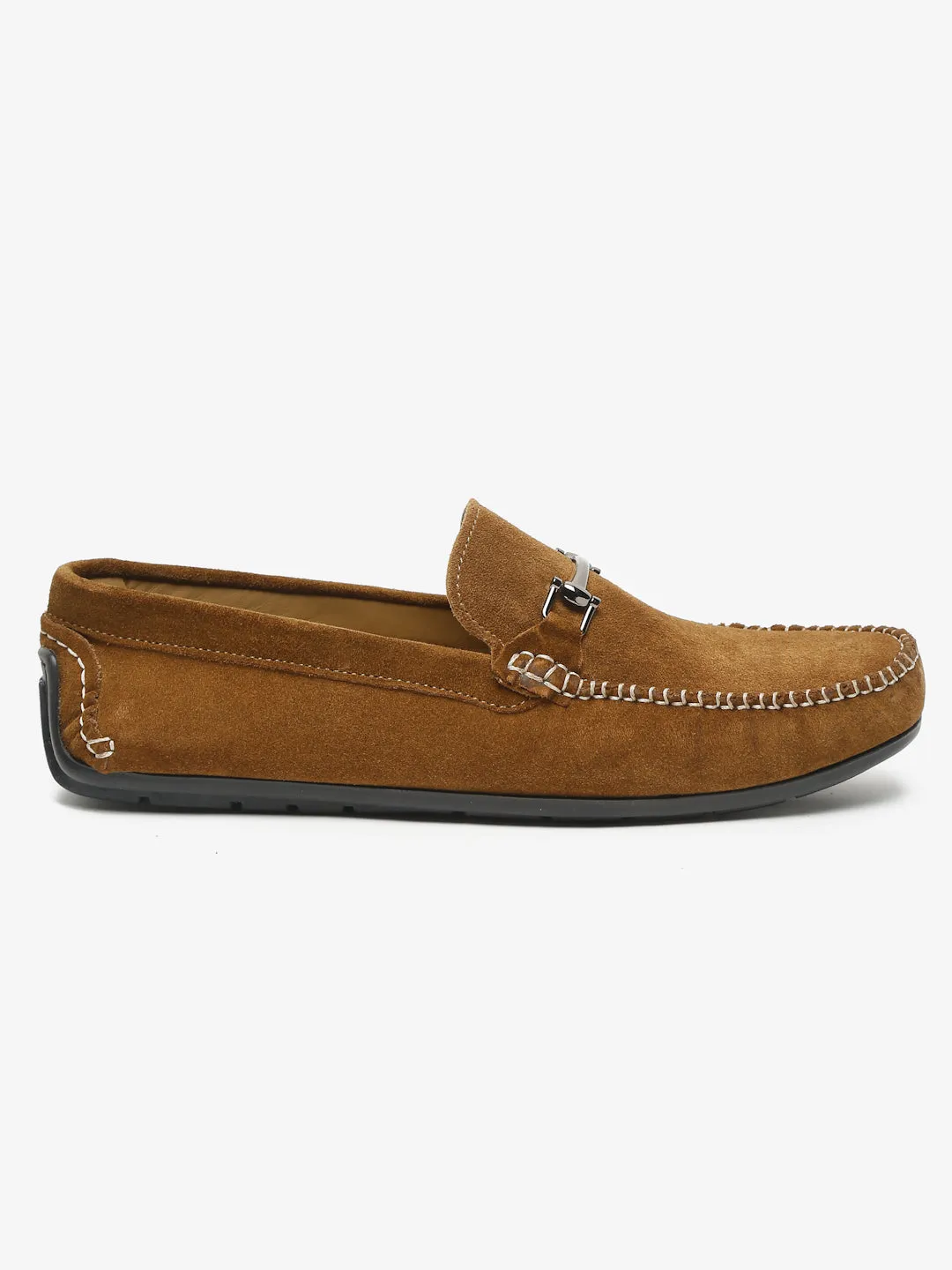 Men Tan Solid Suede Casual Loafers