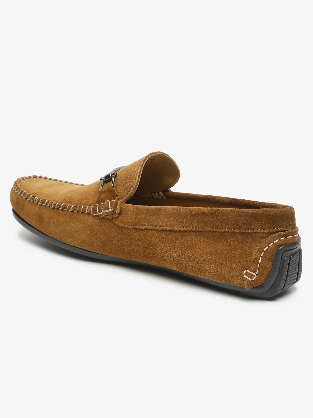 Men Tan Solid Suede Casual Loafers