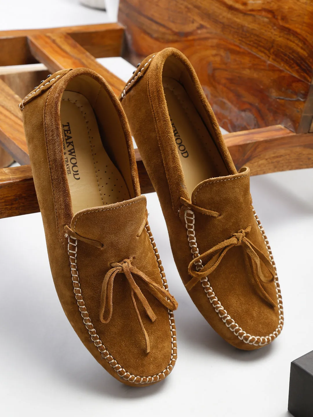 Men Tan Solid Suede Tasselled Loafers