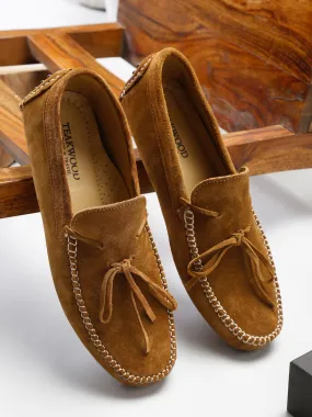 Men Tan Solid Suede Tasselled Loafers