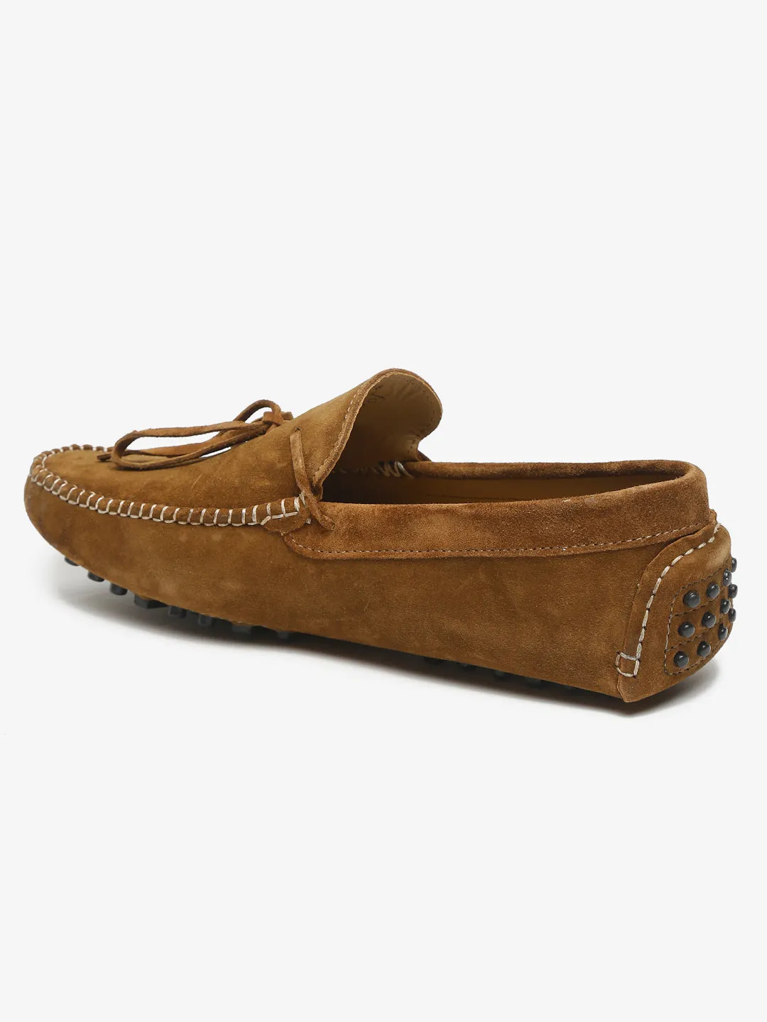 Men Tan Solid Suede Tasselled Loafers