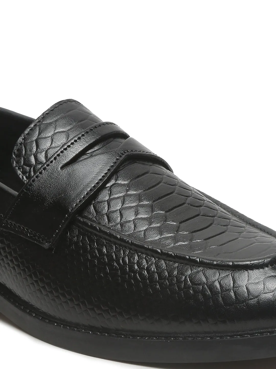 Men's Black Classy Patterned Texture Leather Loafers