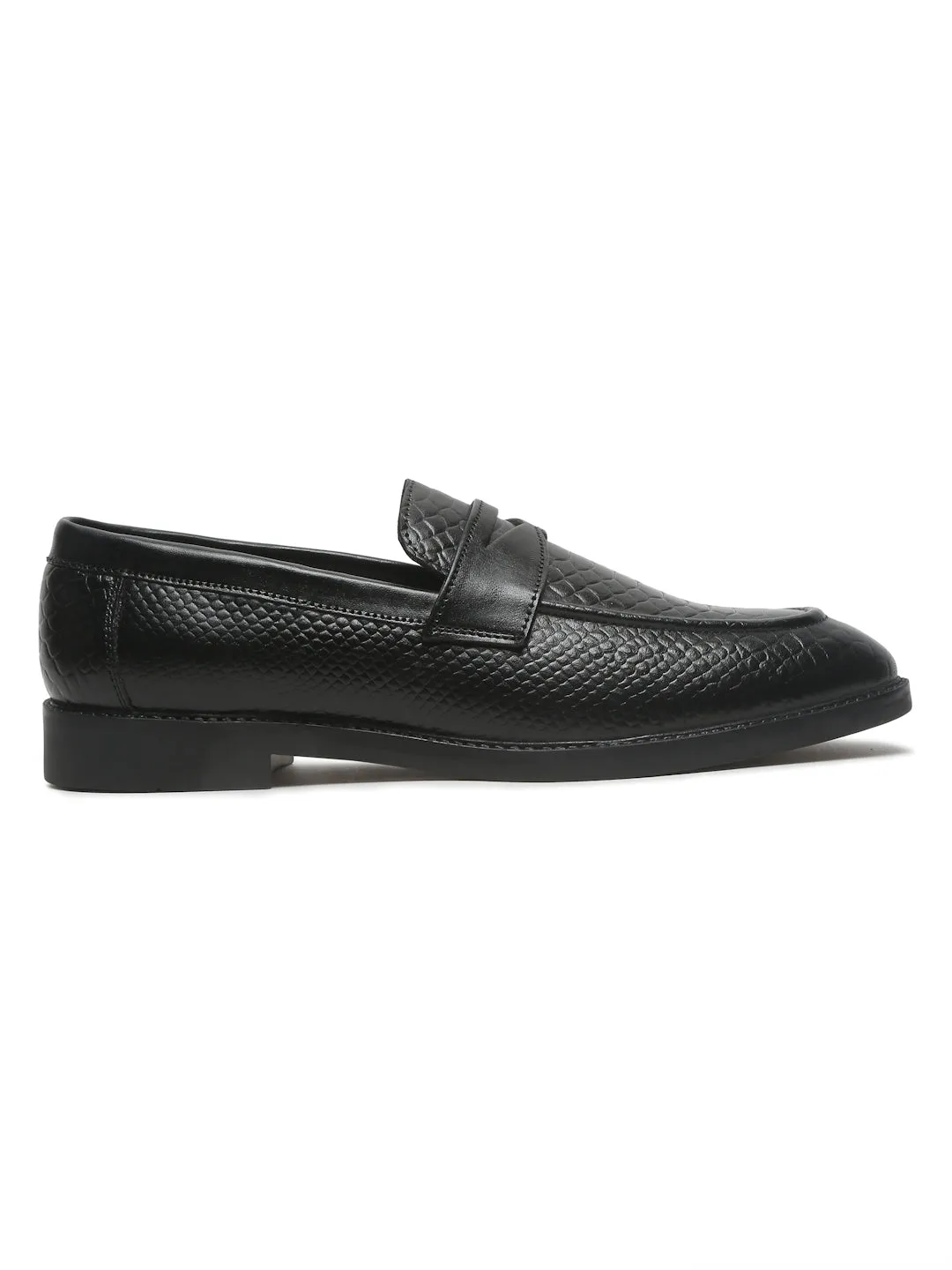 Men's Black Classy Patterned Texture Leather Loafers