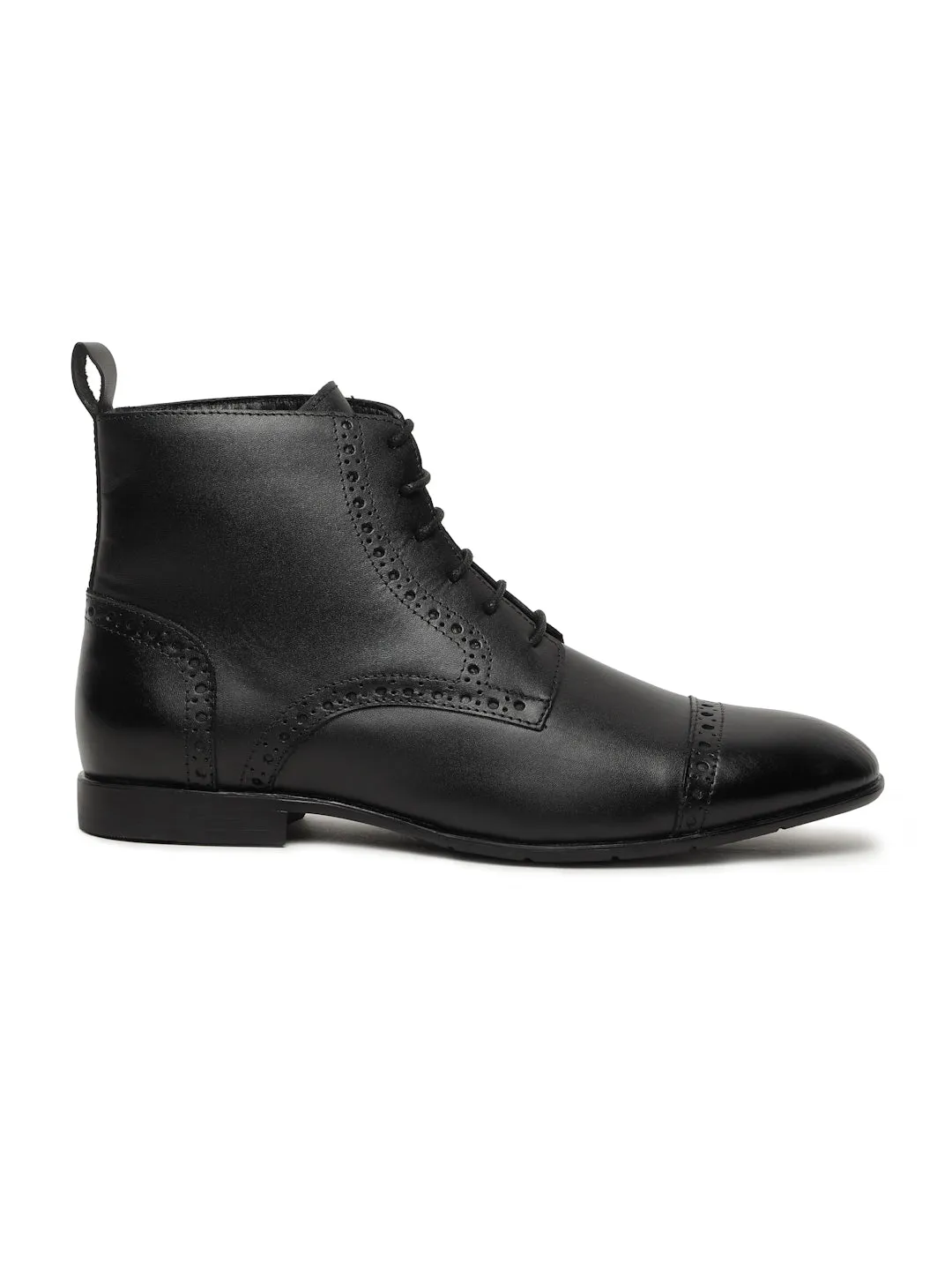 Men's Black Laser Cut-Work Leather Chukka Boots