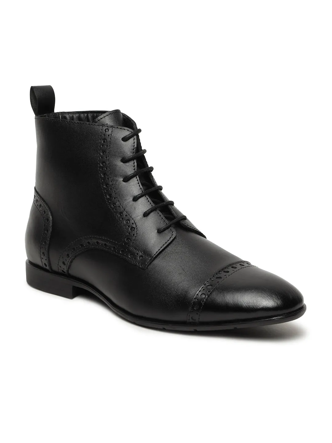 Men's Black Laser Cut-Work Leather Chukka Boots