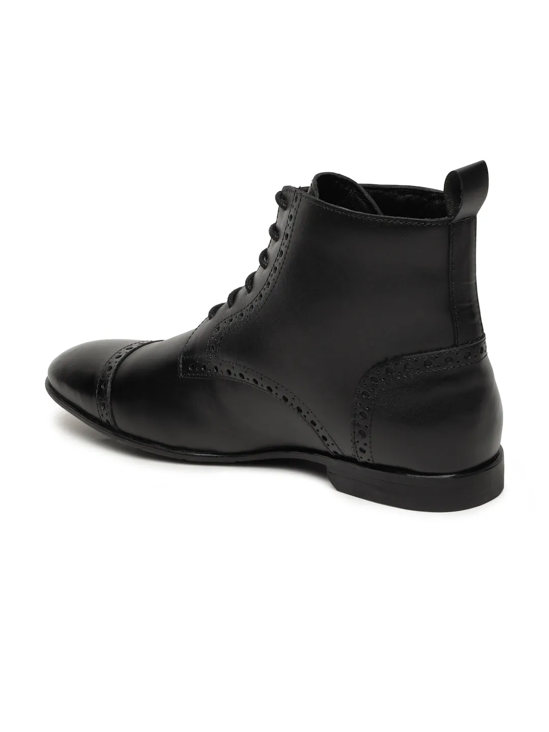 Men's Black Laser Cut-Work Leather Chukka Boots