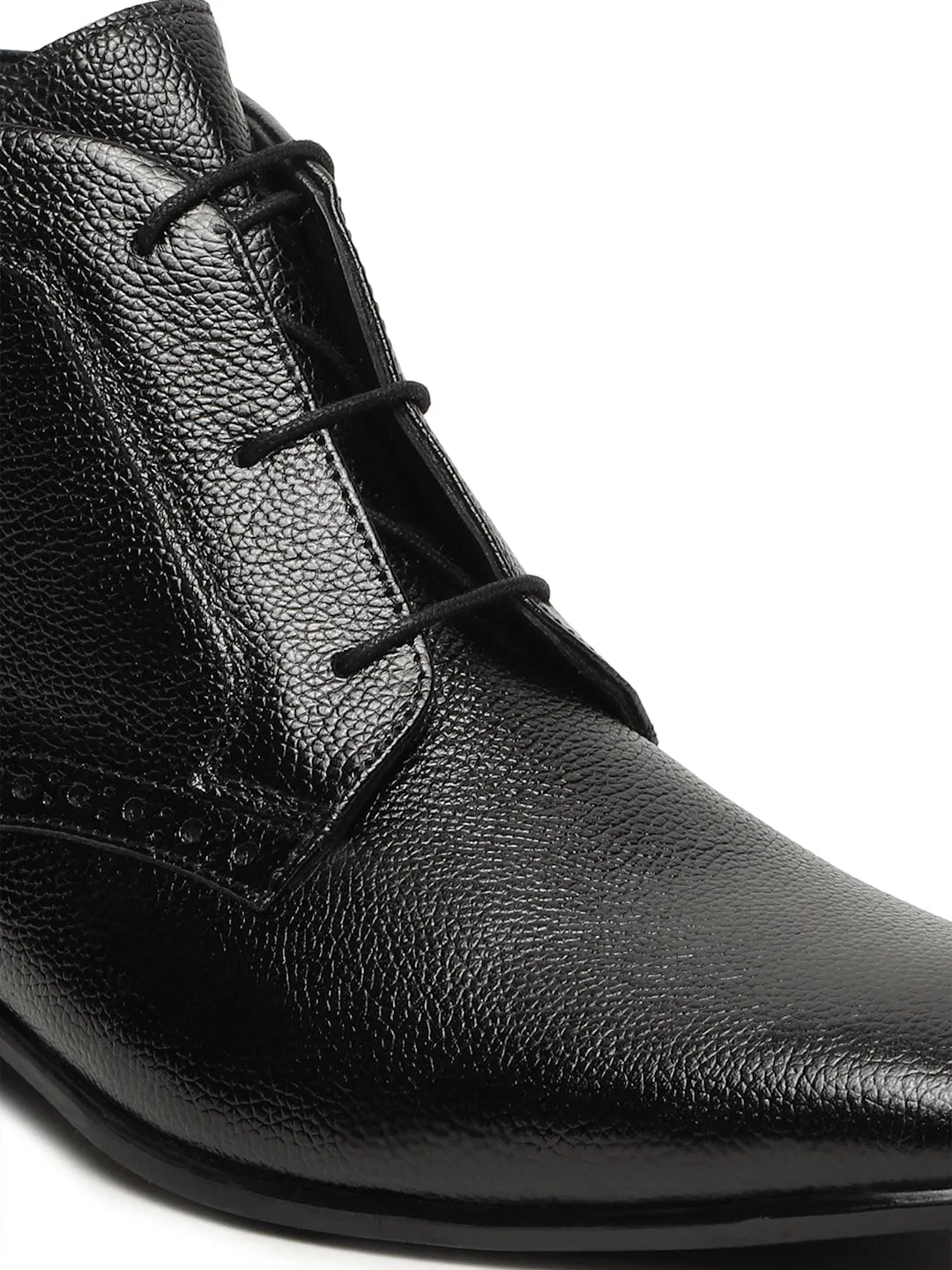 Men's Black Leather Lace-up Chukka Boots