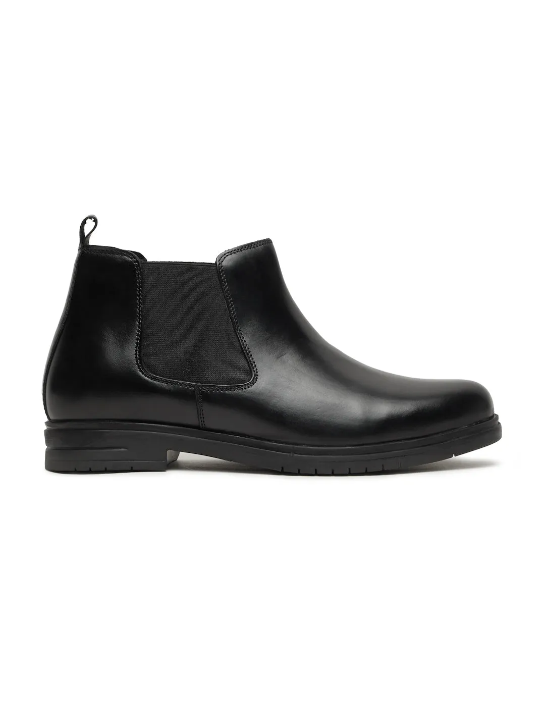 Men's Black Solid Leather Chelsea boots