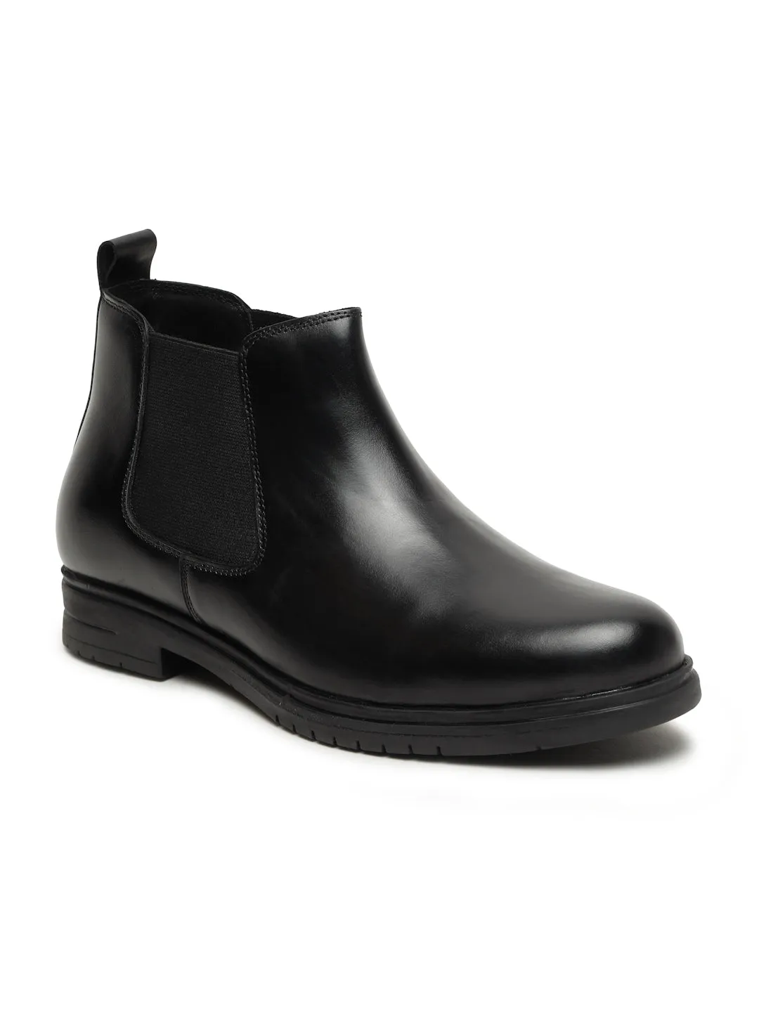 Men's Black Solid Leather Chelsea boots