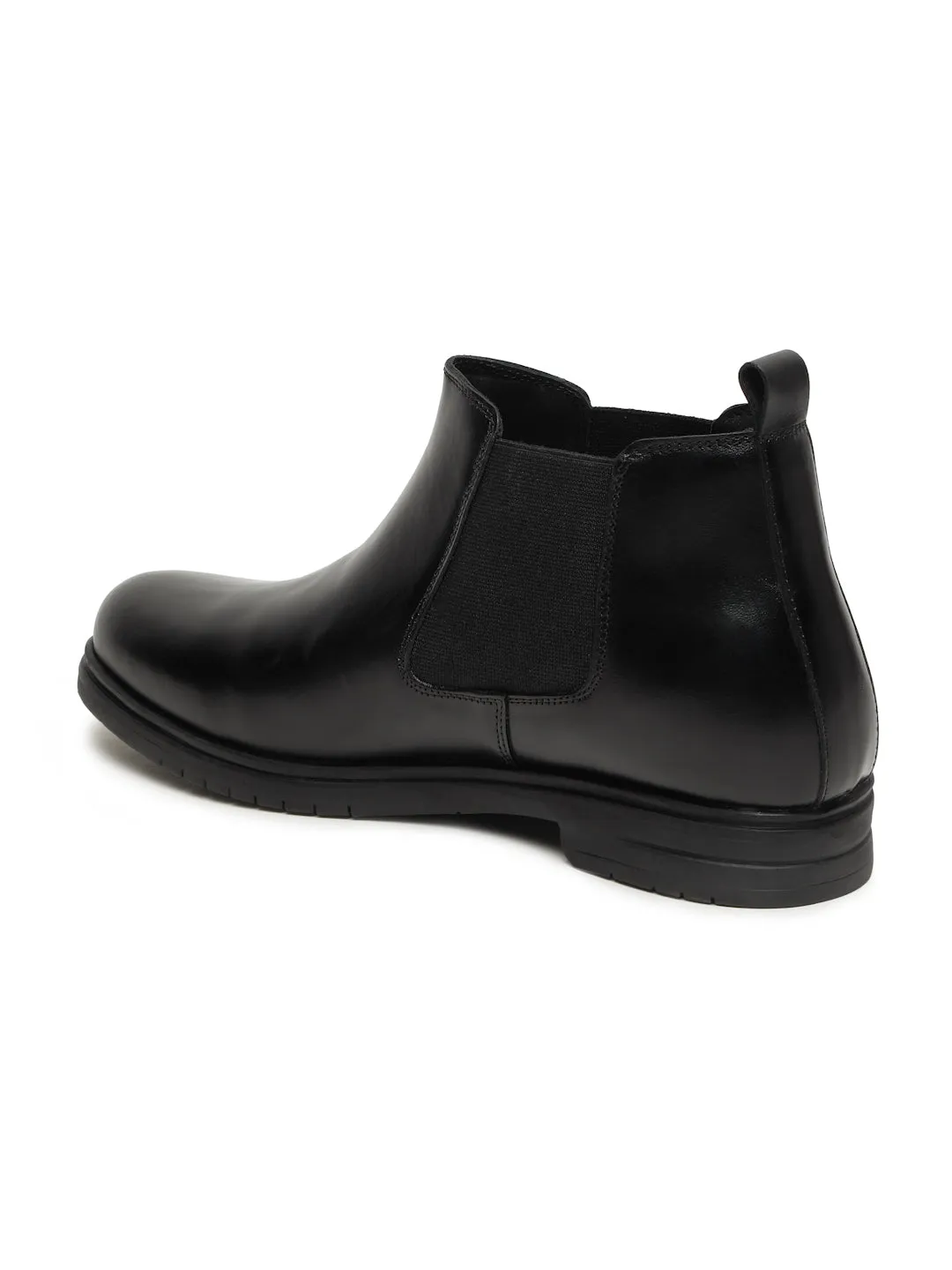 Men's Black Solid Leather Chelsea boots