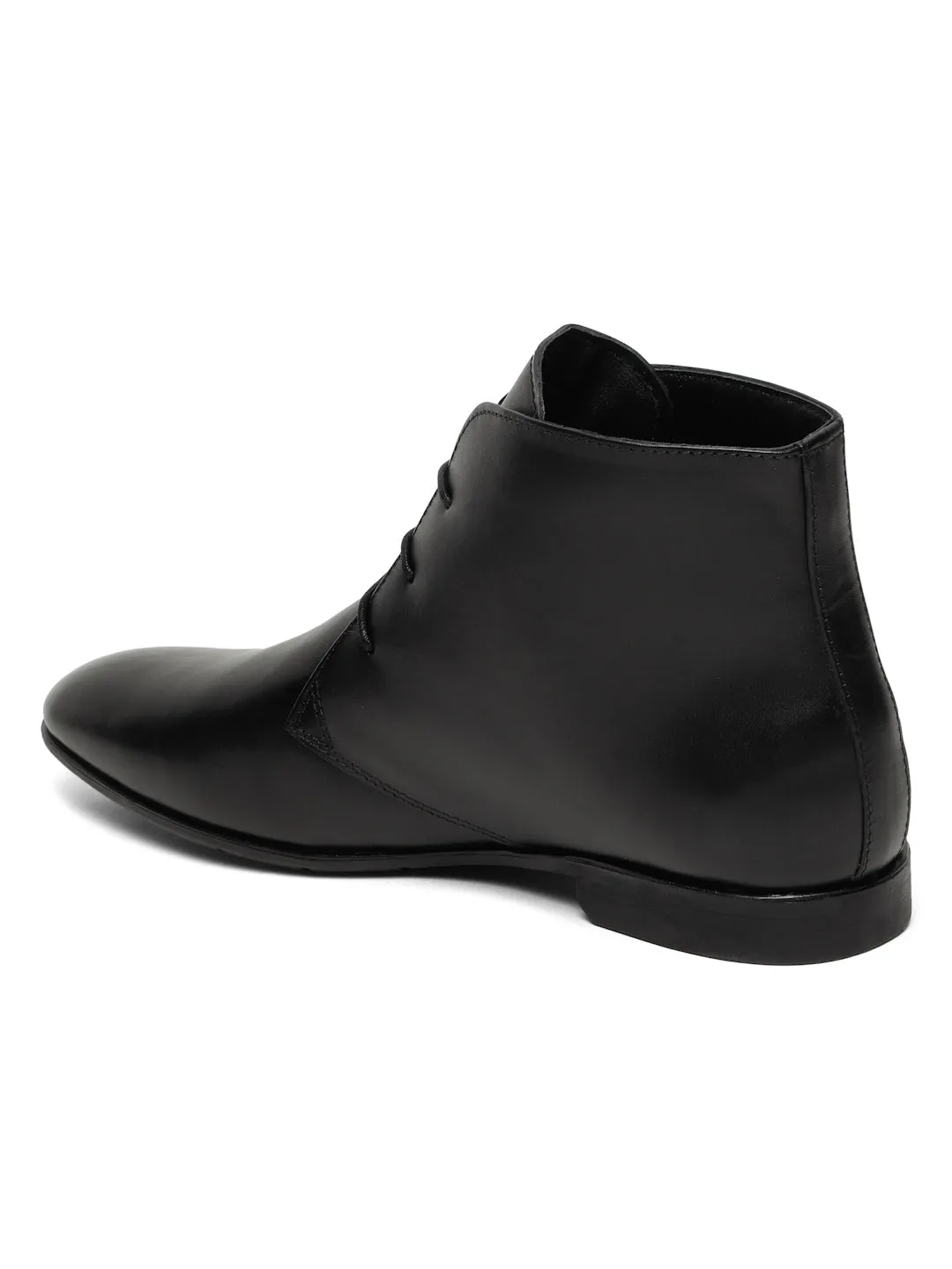 Men's Black Solid Leather Lace-up Chukka Boots