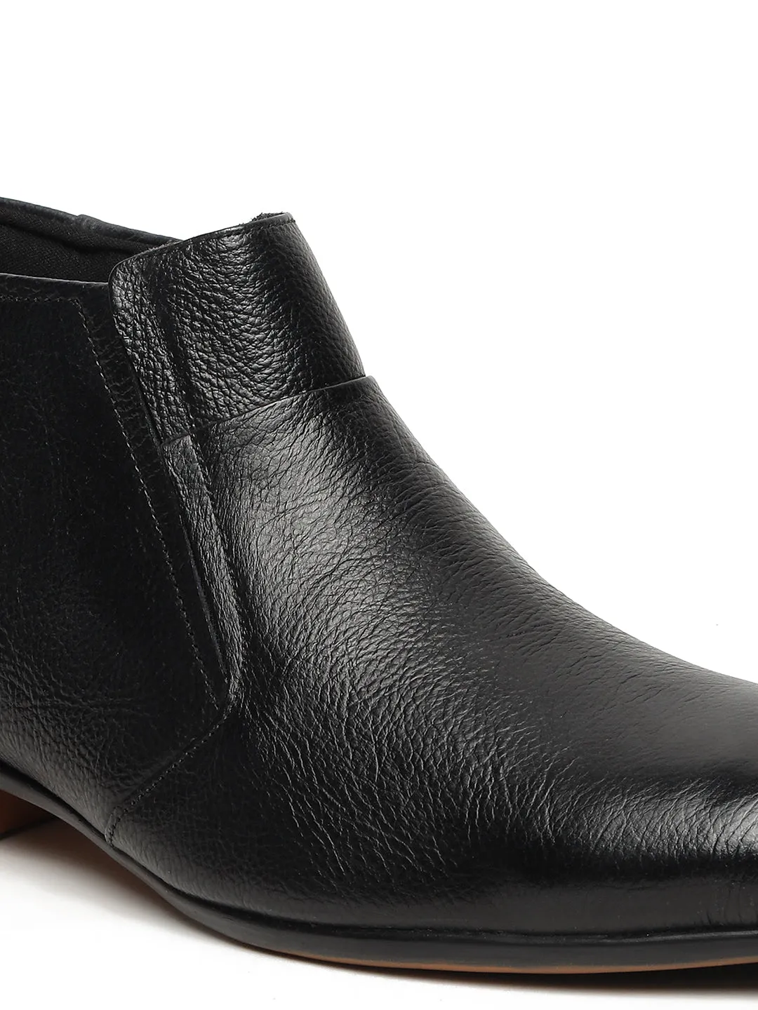 Men's Black Solid Leather Slip-on Boots