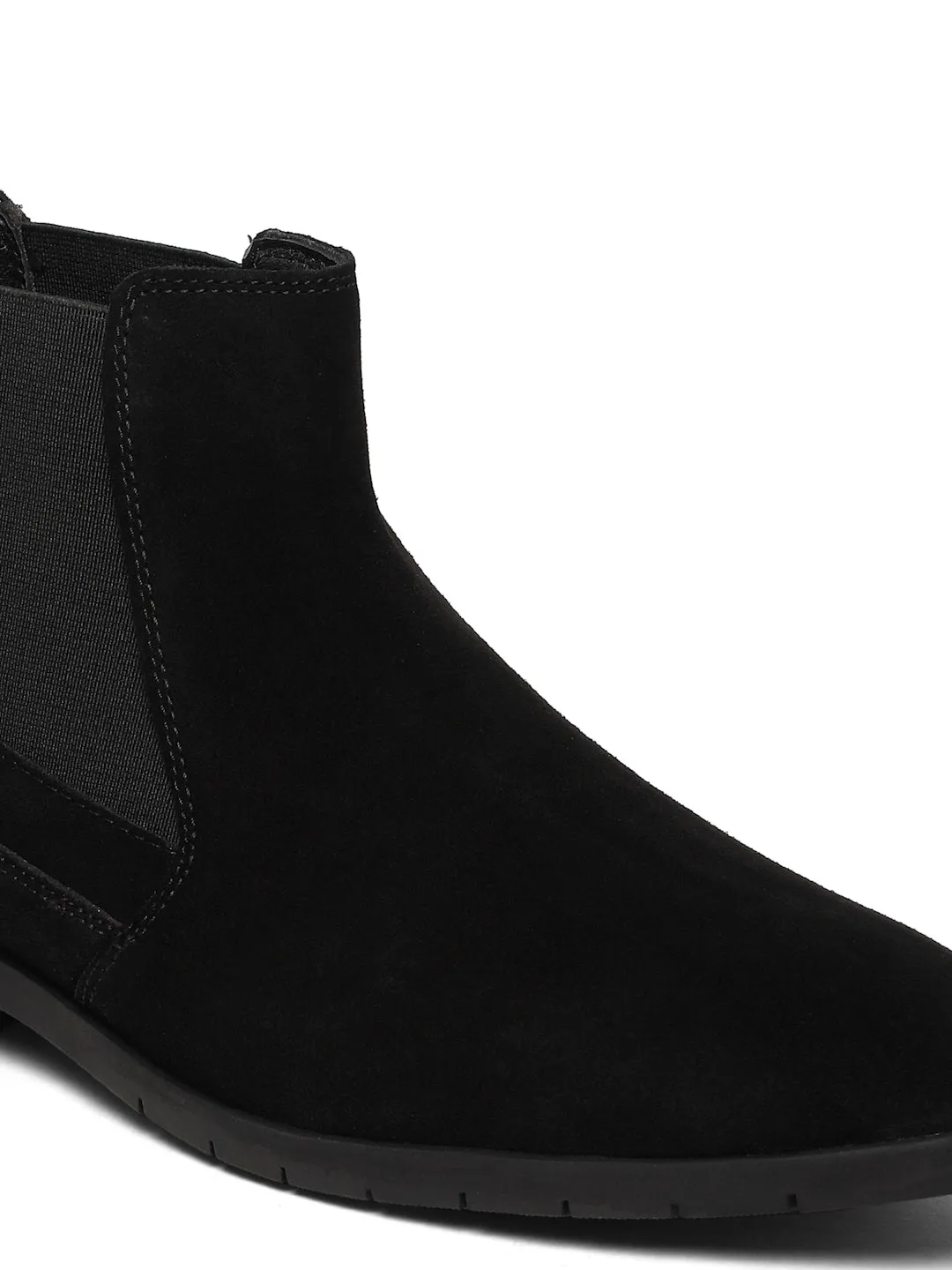 Men's Black Suede Leather Mid-Top Chelsea Boots