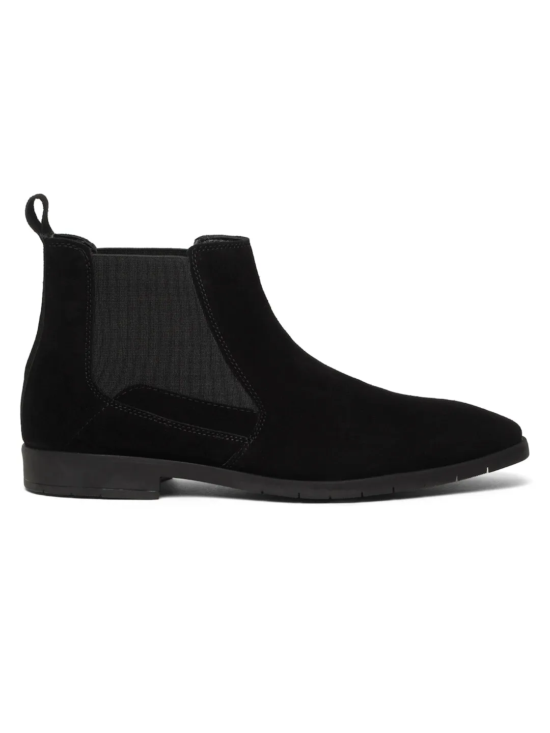 Men's Black Suede Leather Mid-Top Chelsea Boots