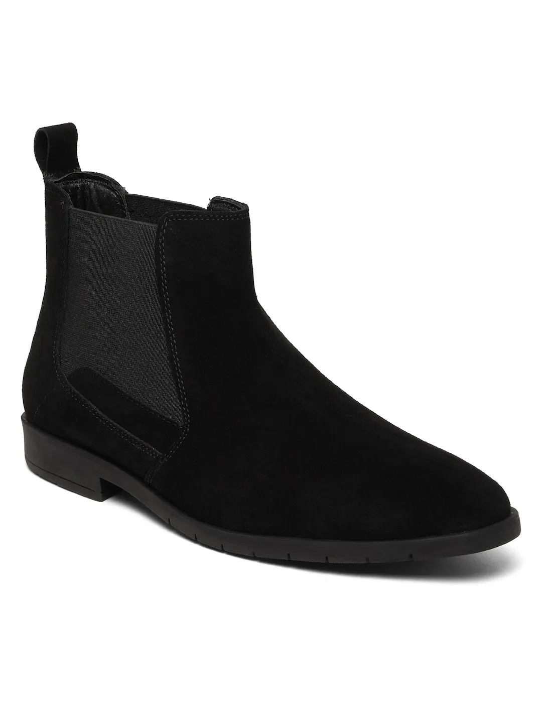 Men's Black Suede Leather Mid-Top Chelsea Boots