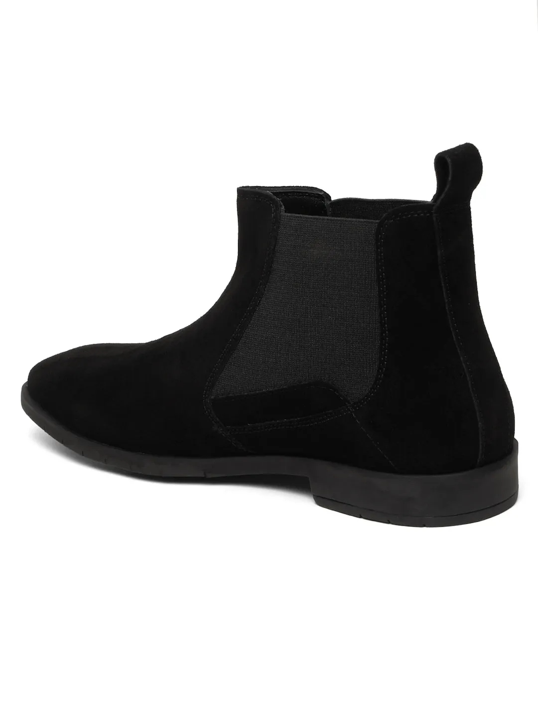 Men's Black Suede Leather Mid-Top Chelsea Boots