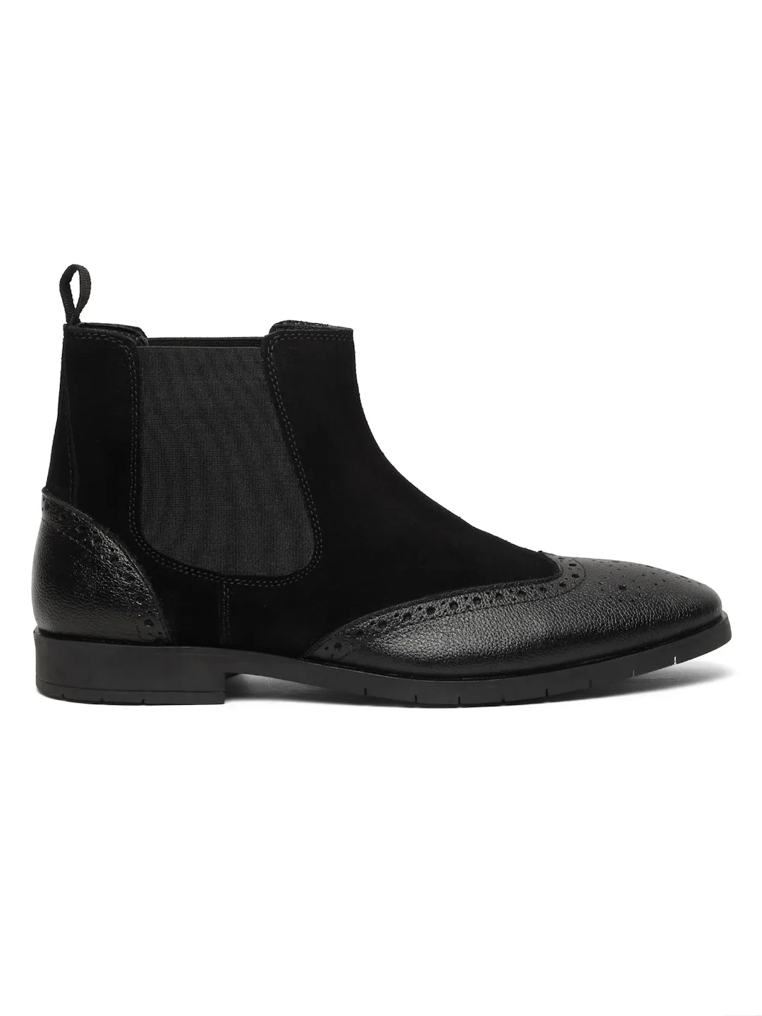 Men's Black Suede Leather with laser cut Mid-Top Chelsea Boots