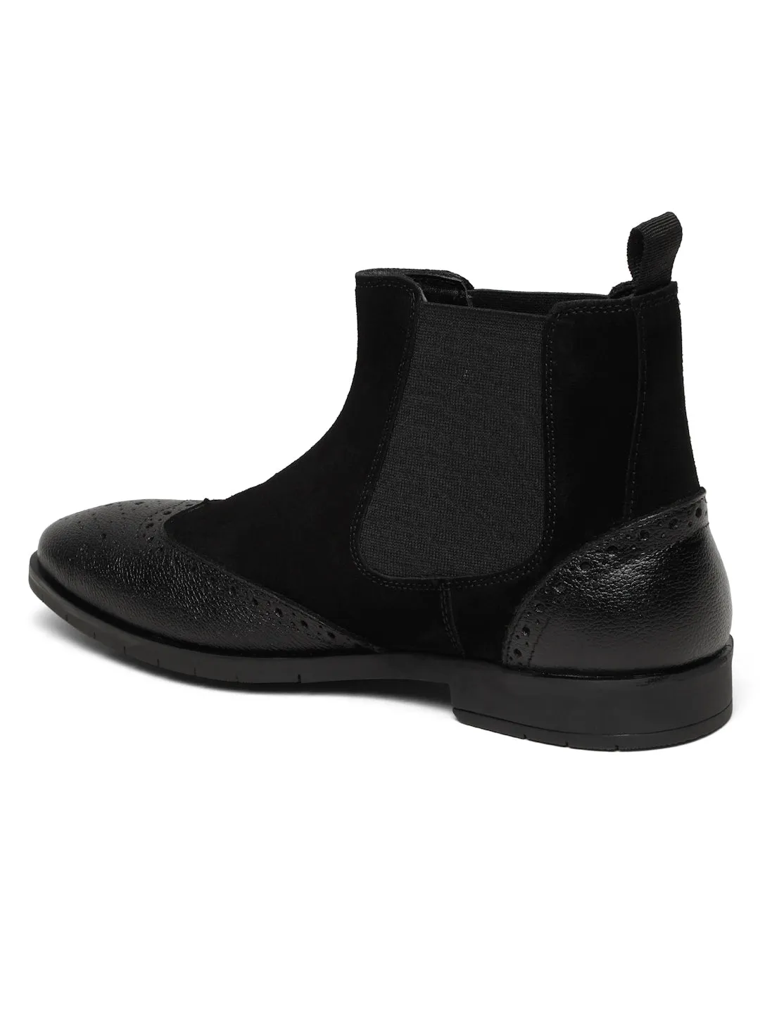 Men's Black Suede Leather with laser cut Mid-Top Chelsea Boots