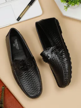 Men's Black Texture Leather Flexi 360 Loafers