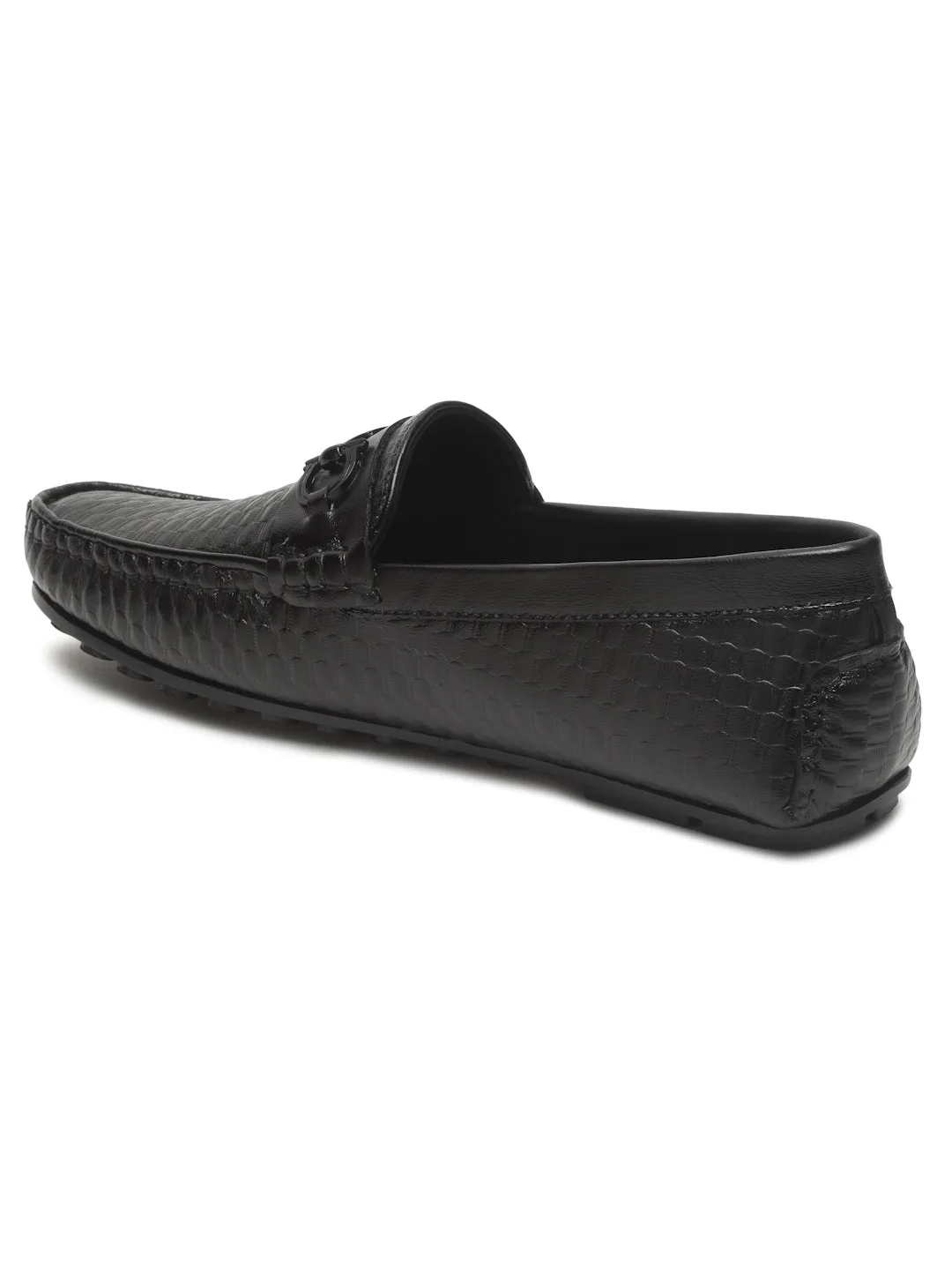 Men's Black Texture Leather Flexi 360 Loafers