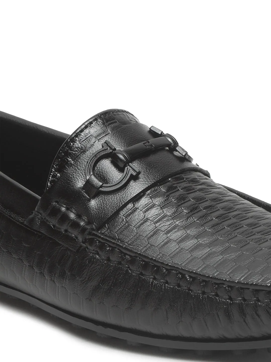 Men's Black Texture Leather Flexi 360 Loafers