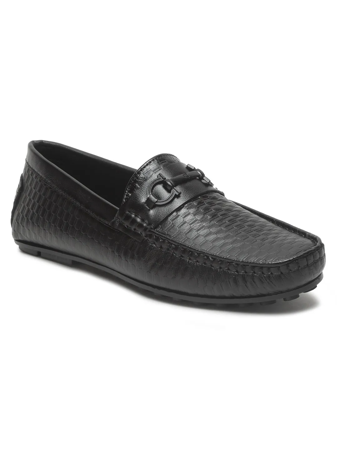 Men's Black Texture Leather Flexi 360 Loafers