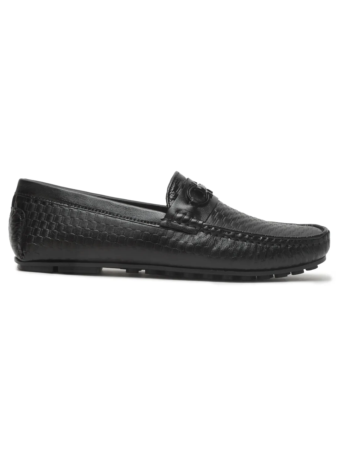 Men's Black Texture Leather Flexi 360 Loafers