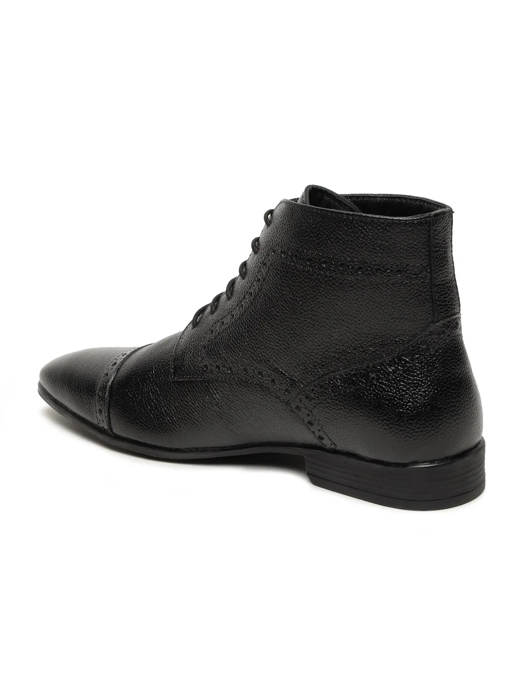 Men's Black Texture Leather Lace-up Chukka Boots