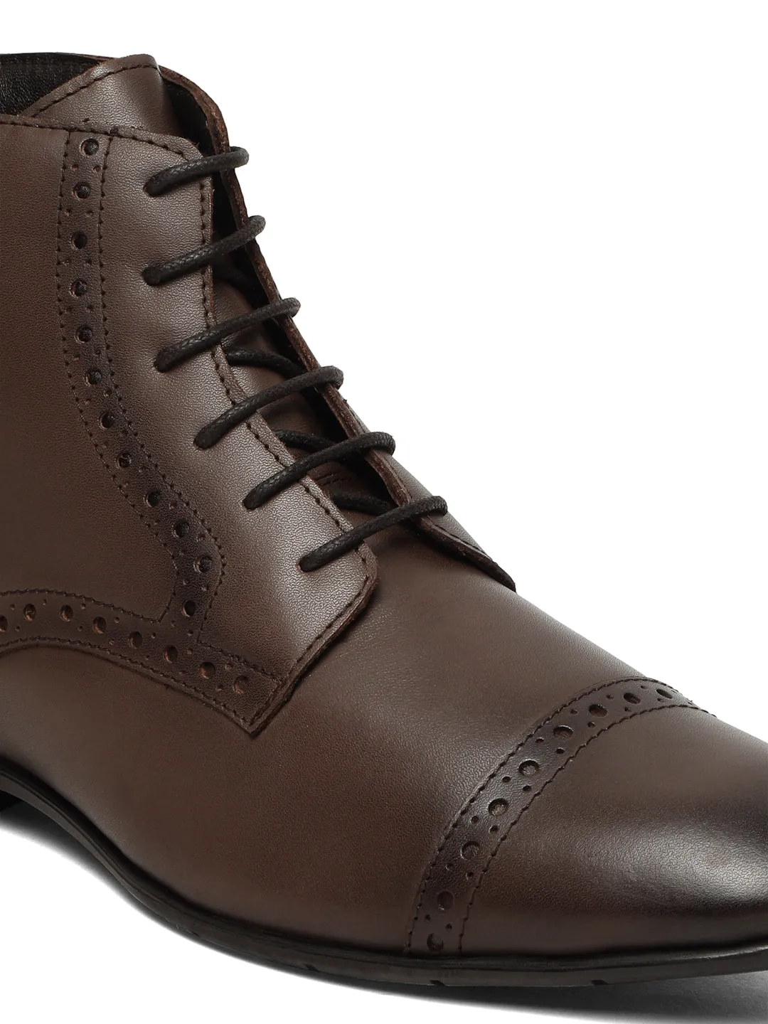 Men's Brown Laser Cut-Work Leather Chukka Boots