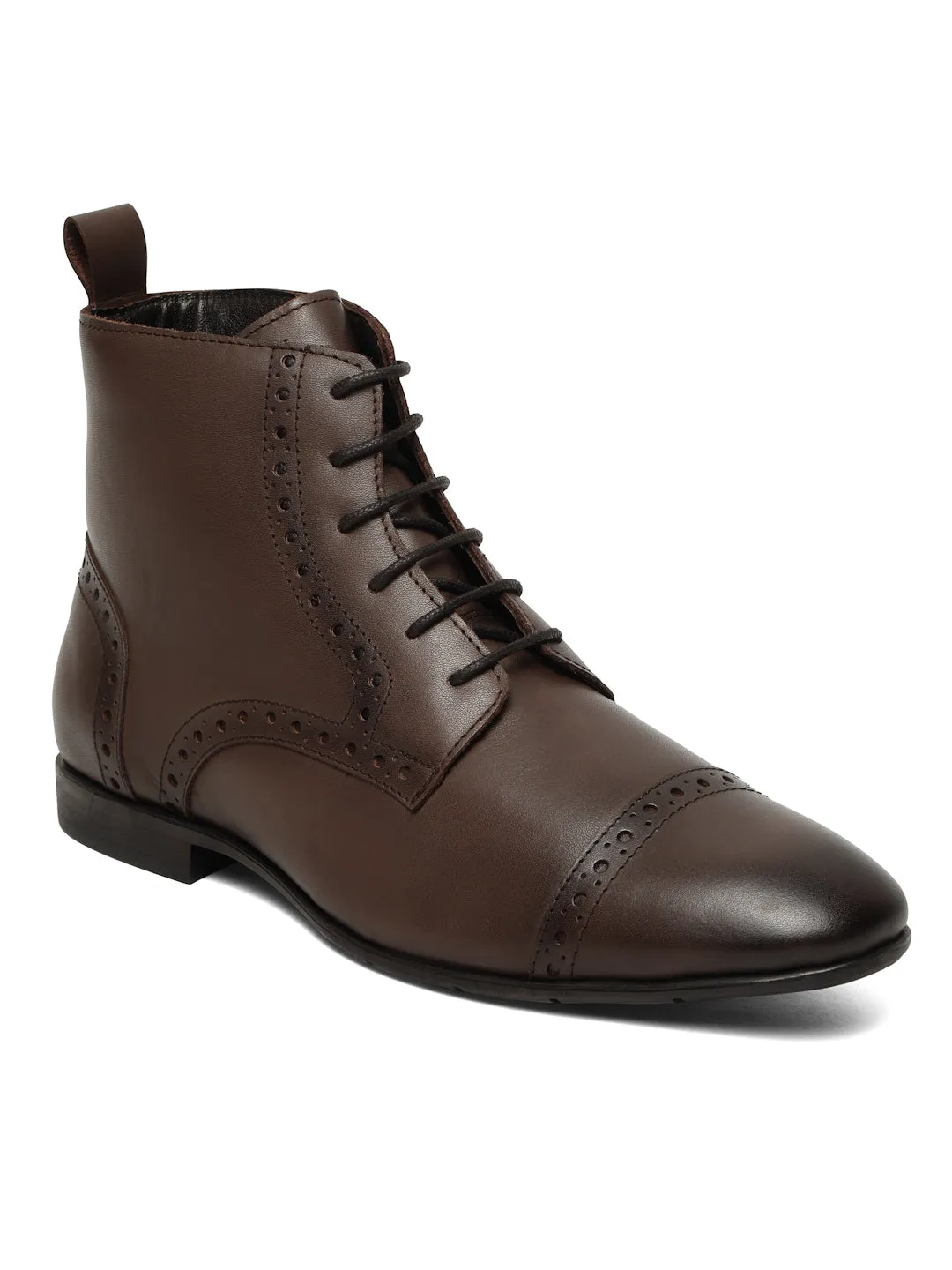 Men's Brown Laser Cut-Work Leather Chukka Boots