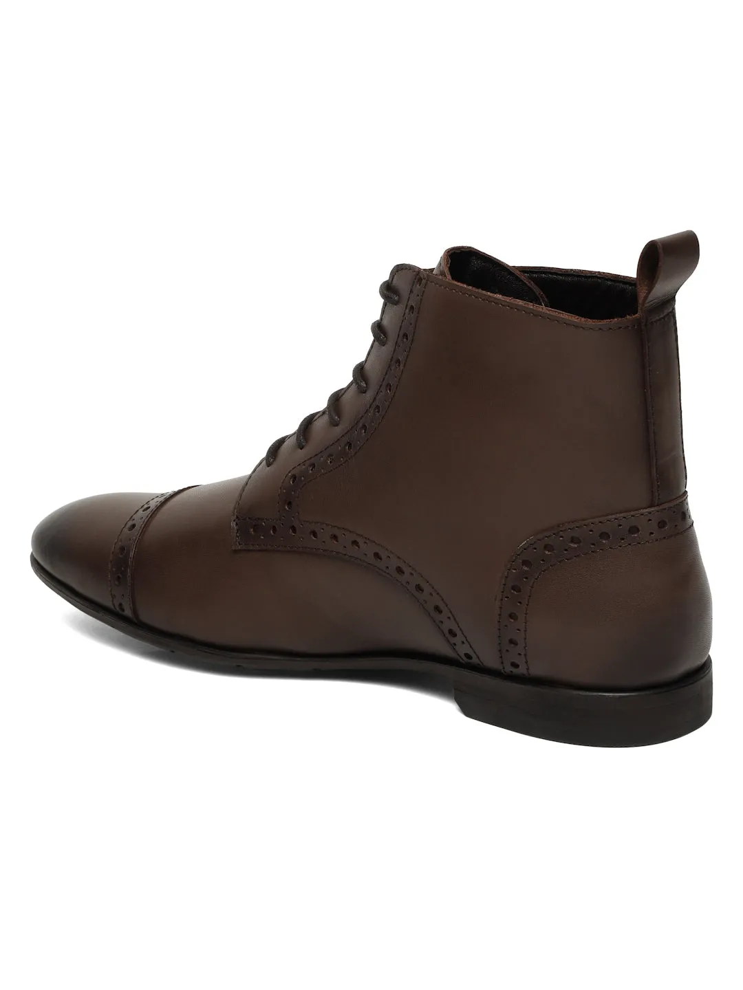 Men's Brown Laser Cut-Work Leather Chukka Boots