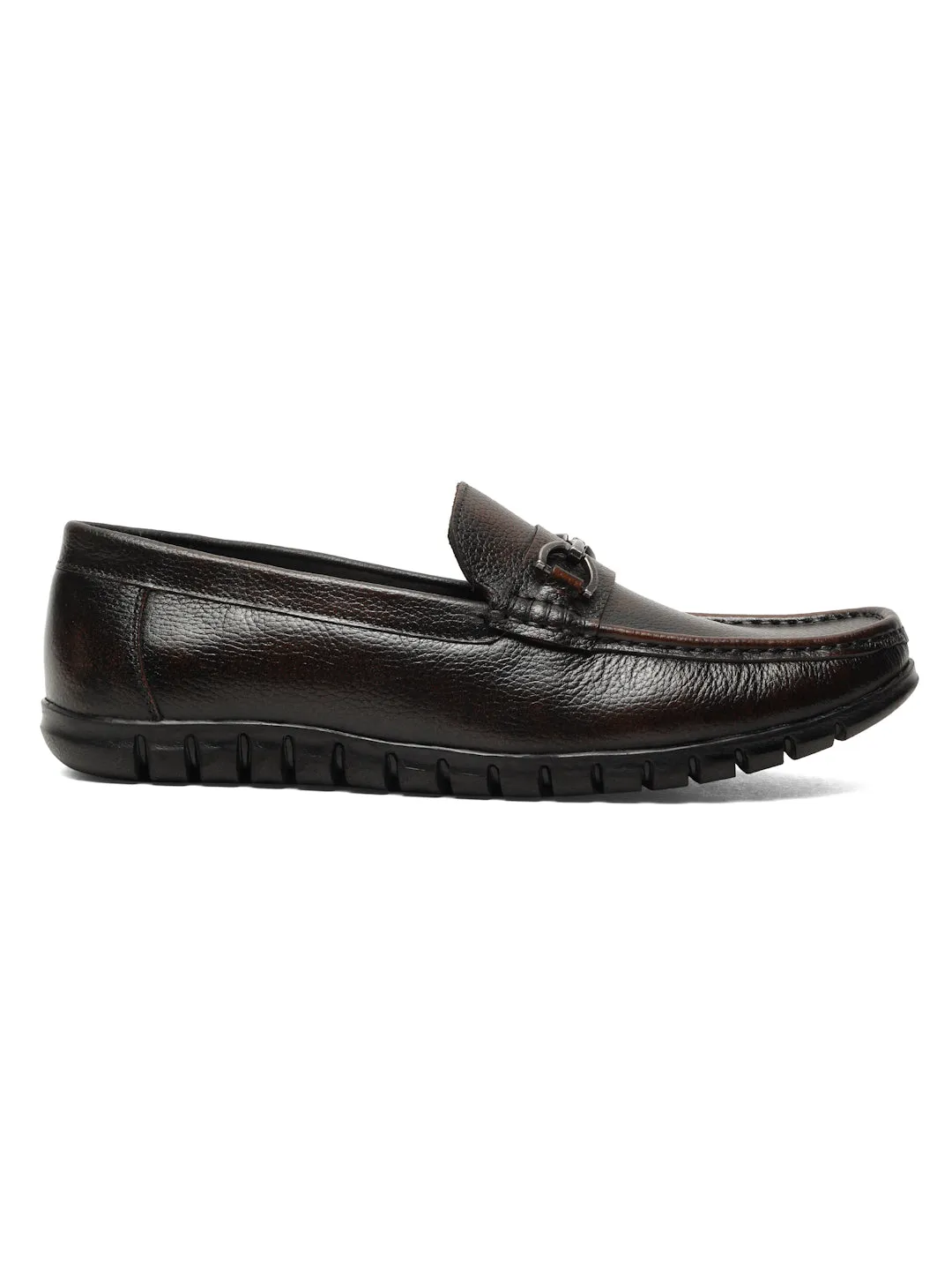 Men's Brown Solid Leather 360 Loafers