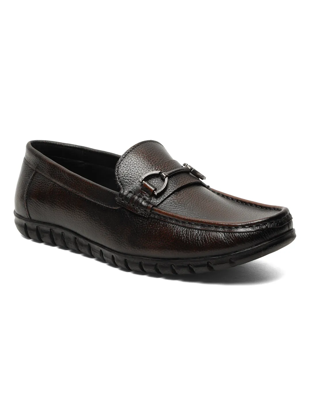 Men's Brown Solid Leather 360 Loafers