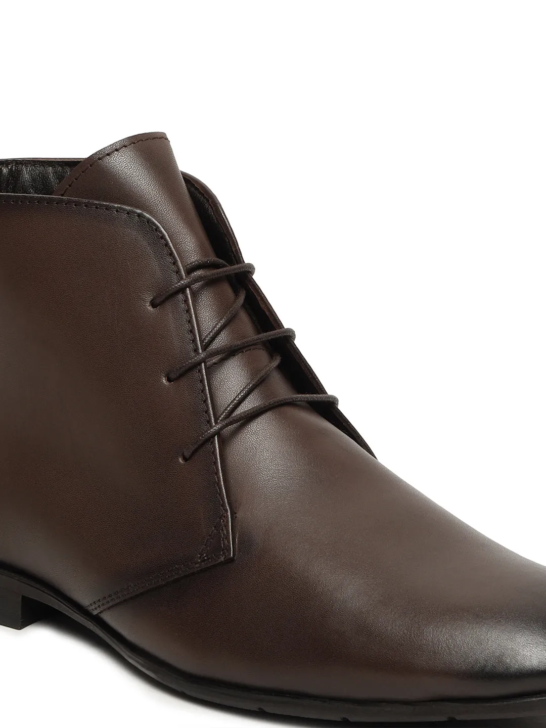 Men's Brown Solid Leather Lace-up Chukka Boots