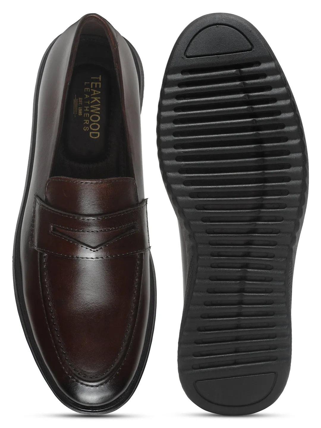 Men's Brown Solid Leather Loafers Shoes