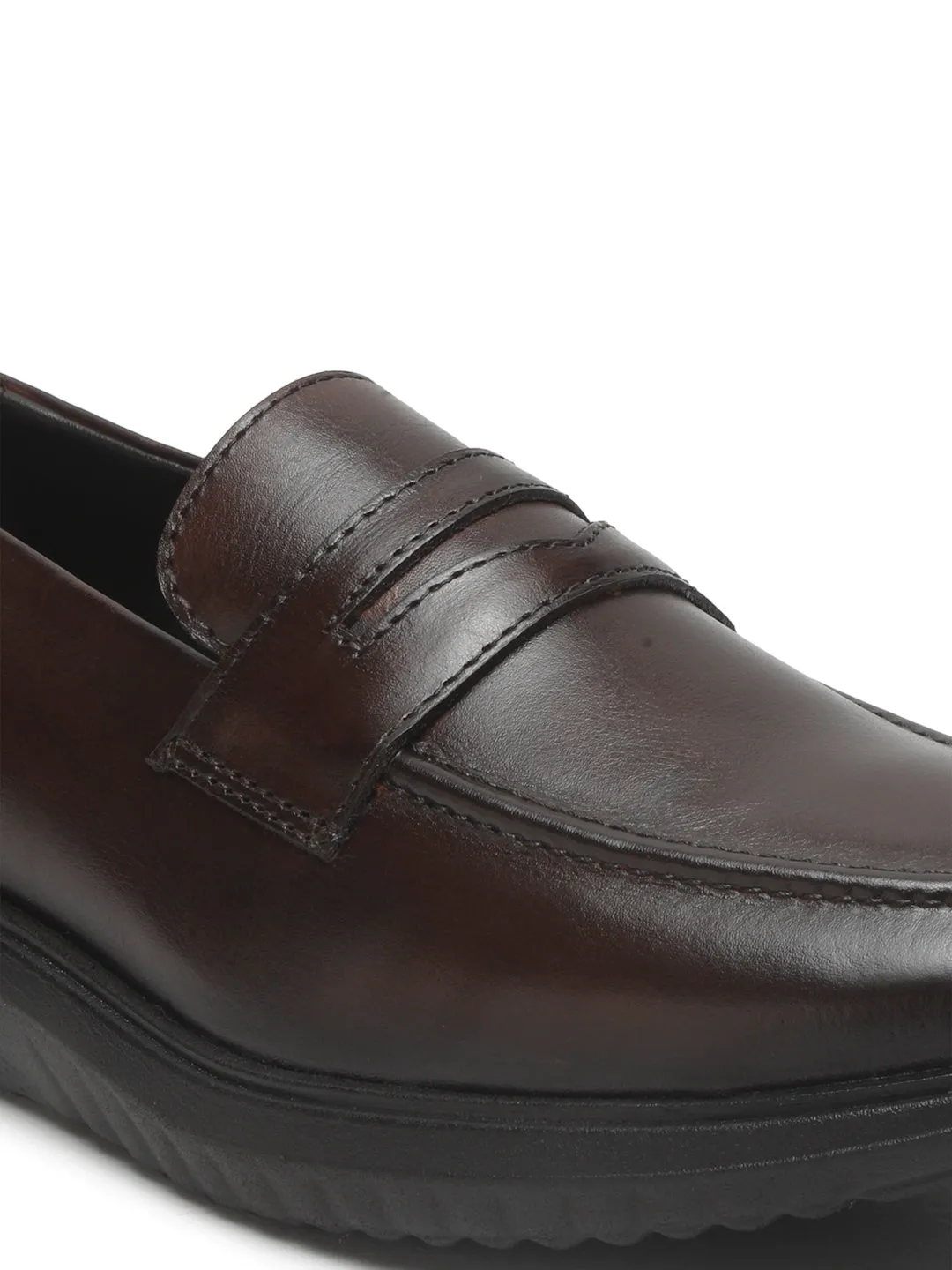 Men's Brown Solid Leather Loafers Shoes