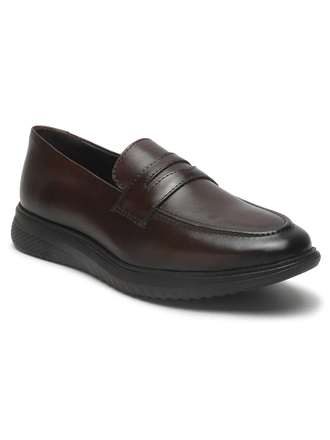 Men's Brown Solid Leather Loafers Shoes