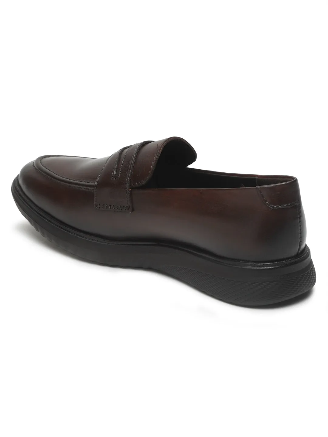 Men's Brown Solid Leather Loafers Shoes