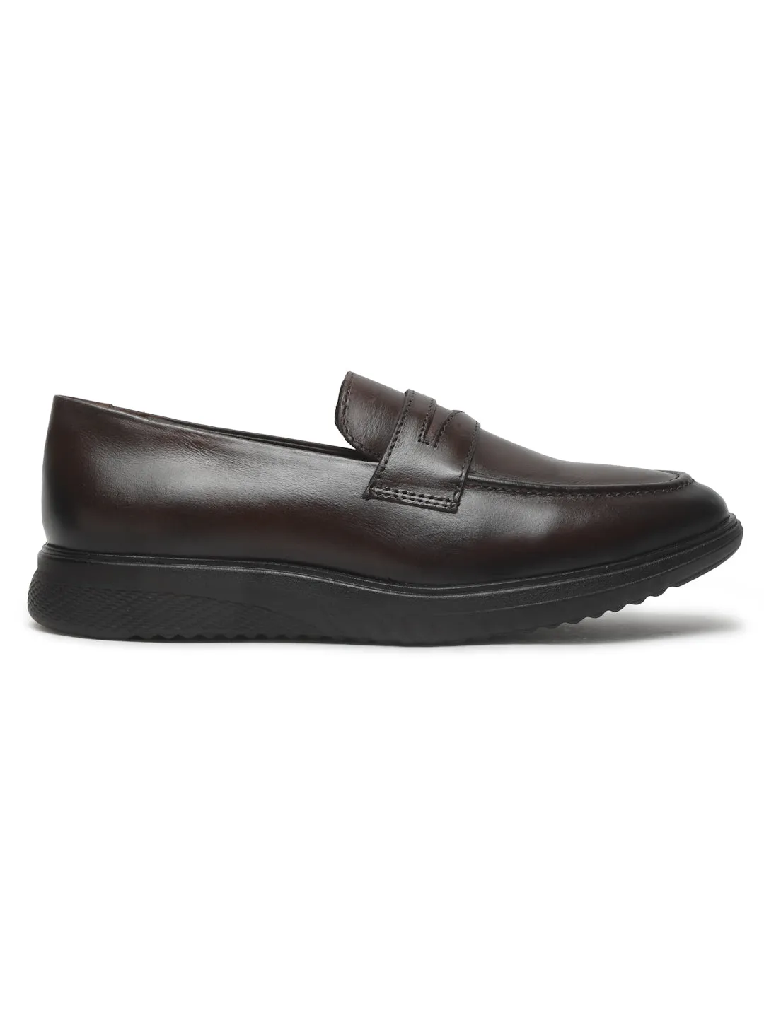 Men's Brown Solid Leather Loafers Shoes