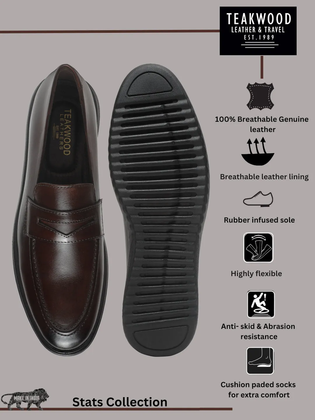 Men's Brown Solid Leather Loafers Shoes