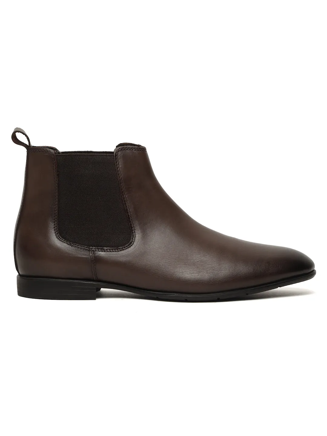 Men's Brown Solid Leather Mid-Top Chelsea Boots