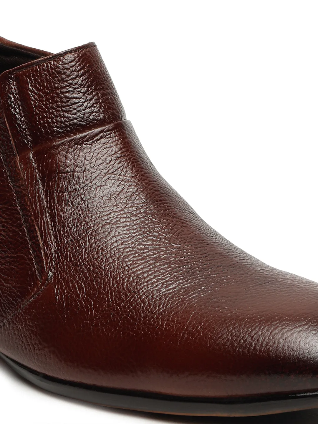 Men's Brown Solid Leather Slip-on Boots