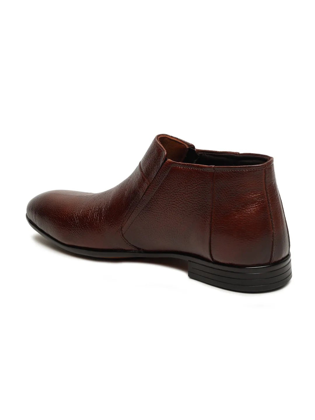 Men's Brown Solid Leather Slip-on Boots