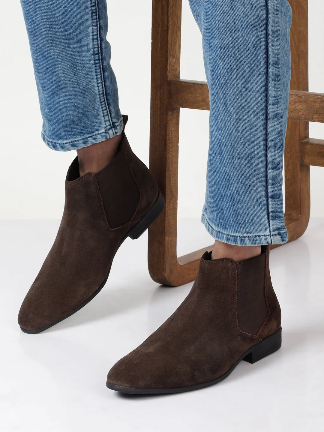 Men's Brown Suede Leather Mid-Top Chelsea Boots