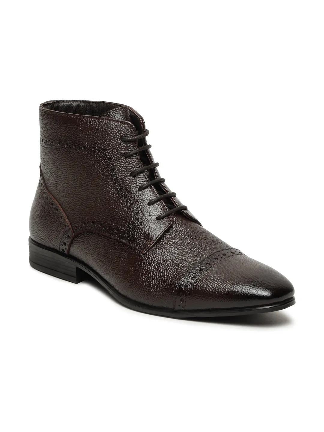 Men's Brown Texture Leather Lace-up Chukka Boots